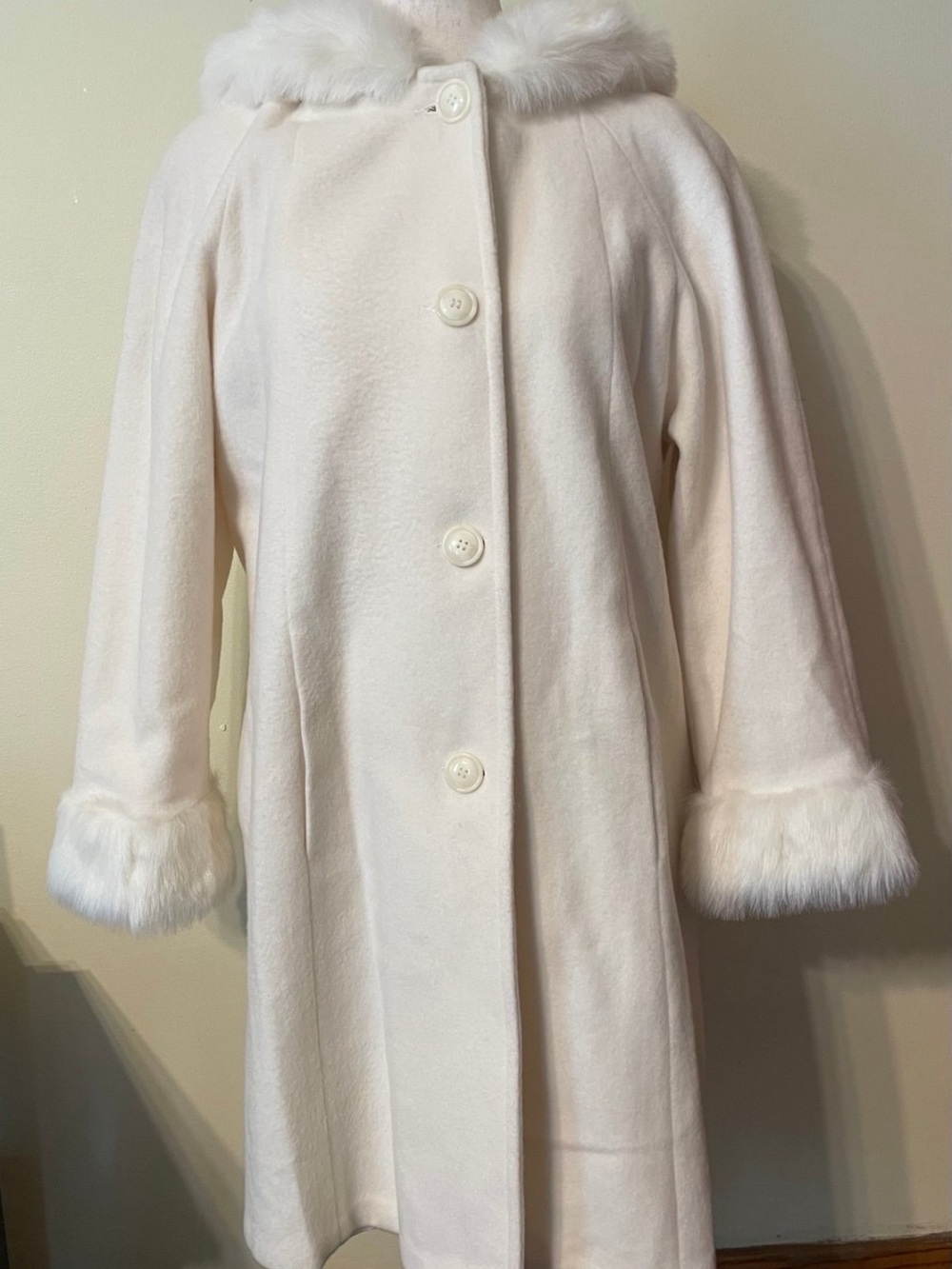 Cream Faux-Fur Trim Pea Coat for Women